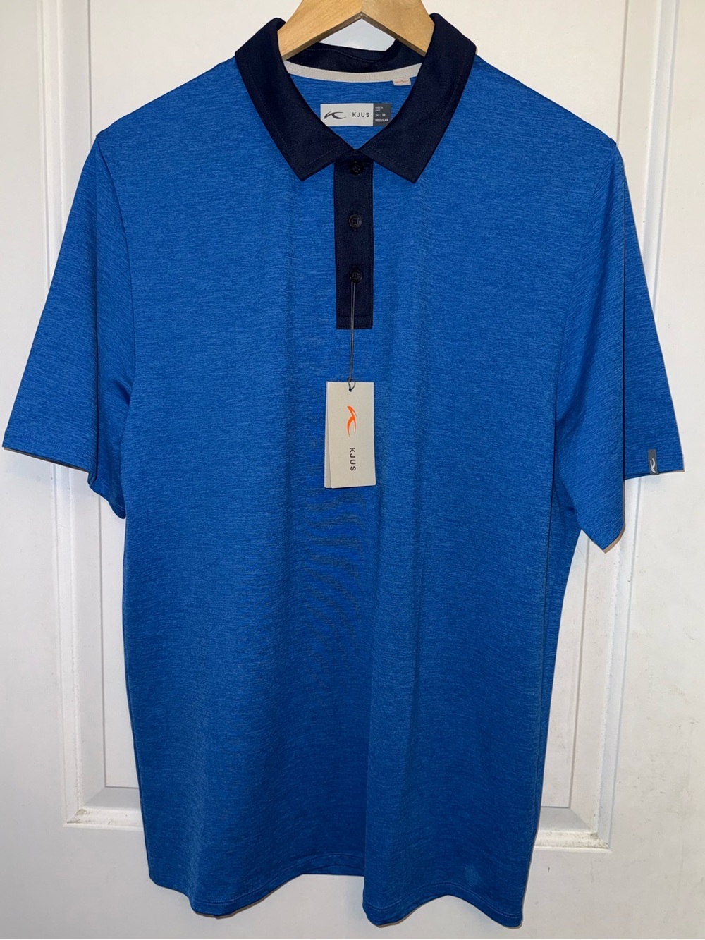 KJUS NWT Deep Ocean Blue Performance Polo Shirt With Navy Trim